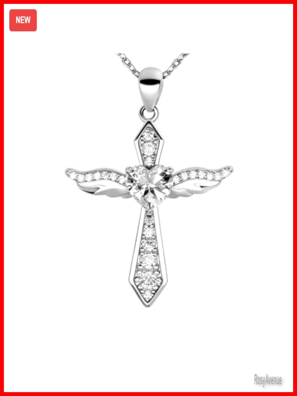 925 Sterling Silver Cross Necklace Angel Wings Pendant CZ Adjustable Chain
